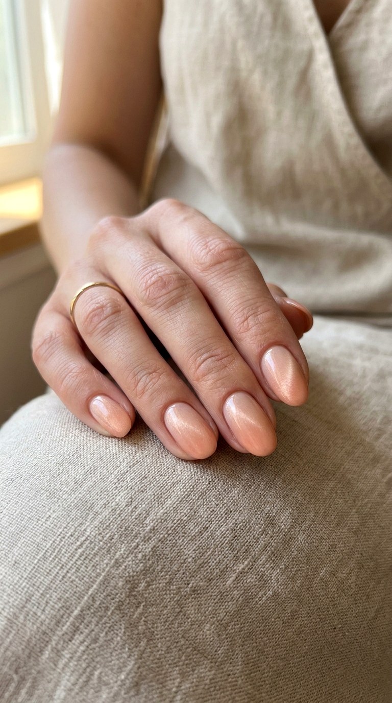 Peach Cat Eye with Nude Blended Base - 22 Summer Peach Cat Eye Nails Ideas