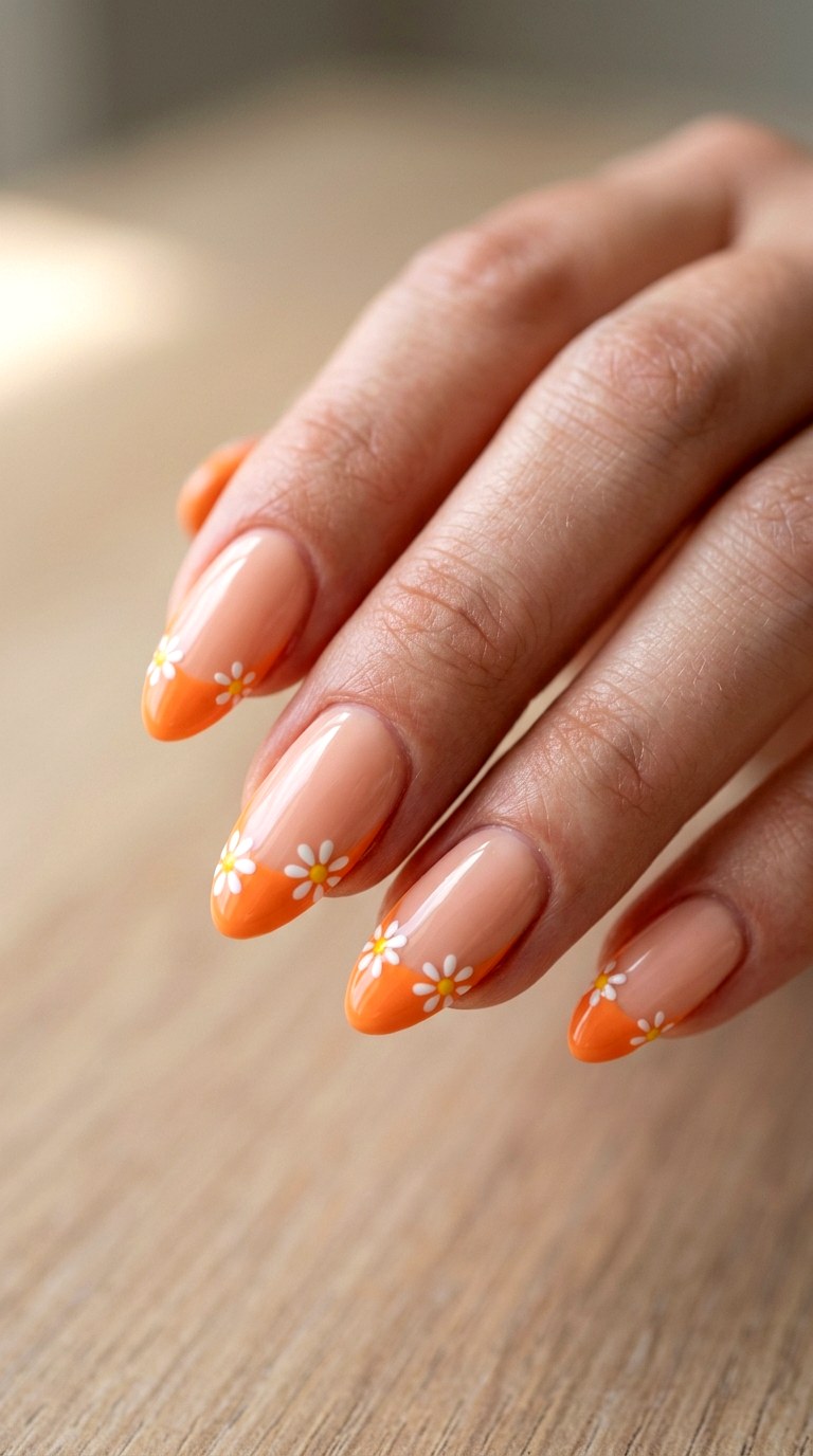 Peach Daisy Color Block Pop - 29 Festive Spring Multicolor Acrylic Nails