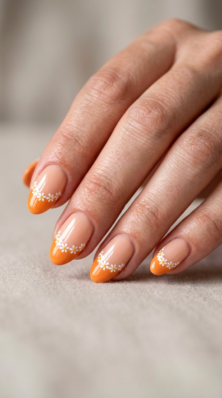Peach Daisy Color Blocks - 27 Charming Spring Acrylic Nails