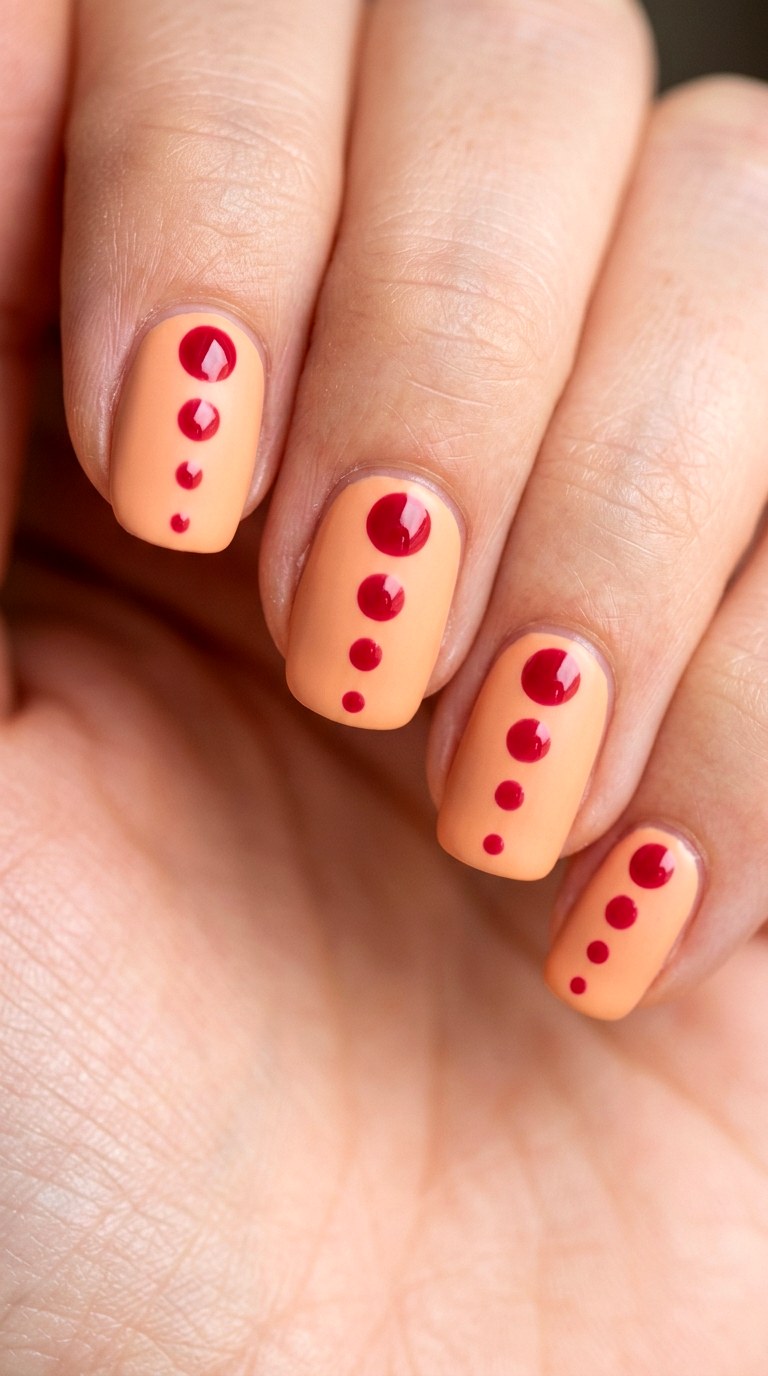 Peach Fuzz and Cherry Red Dots - 28 Stylish Spring Two Colored Nails