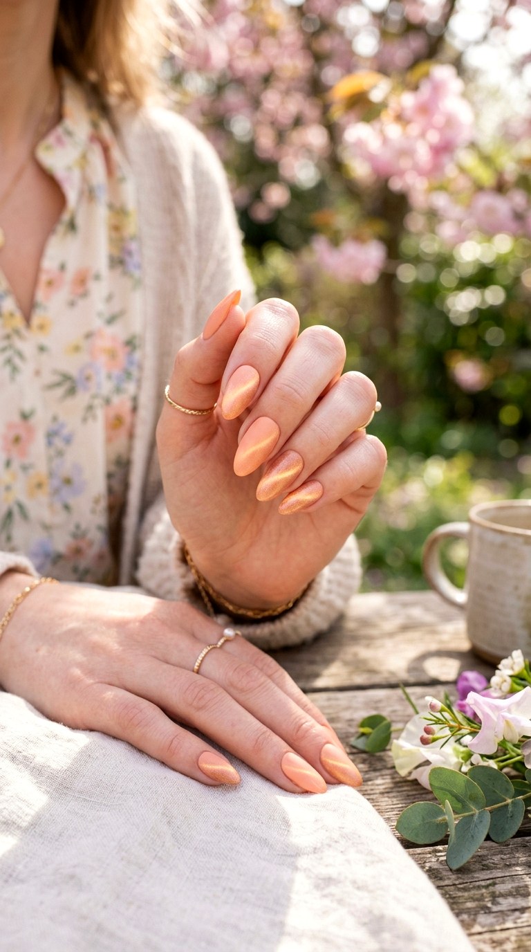 Peach Matte Cat Eye Nails - 20 Spring Minimal Matte Cat Eye Nails Ideas