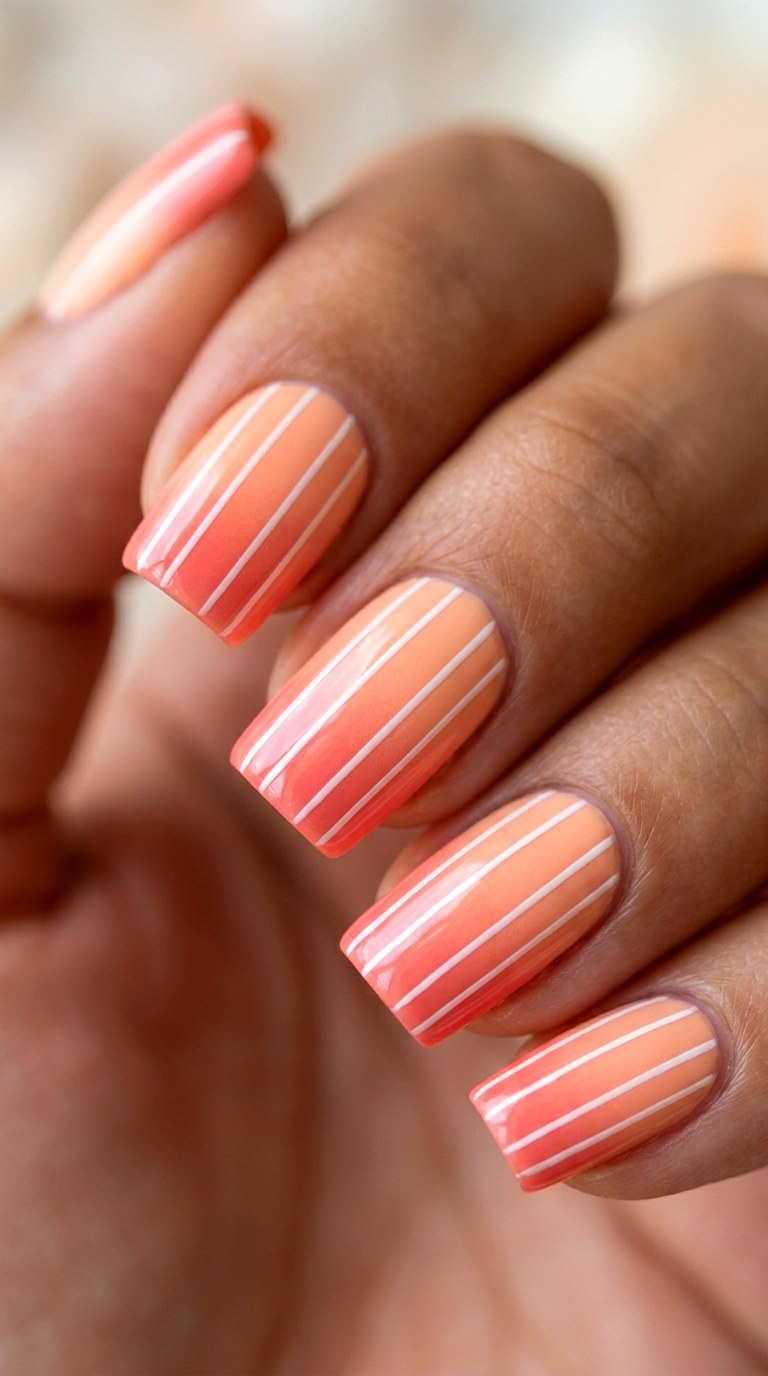 Peach Sorbet Stripes - 20 Peach Spring Ombre Nails