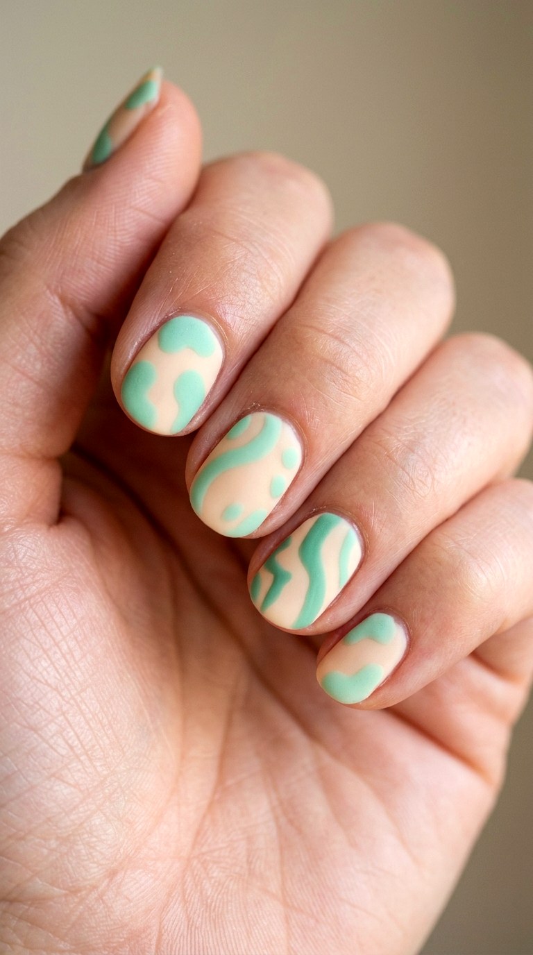Peach Sorbet and Soft Mint Modern Art - 20 Abstract Spring Two Colored Nails