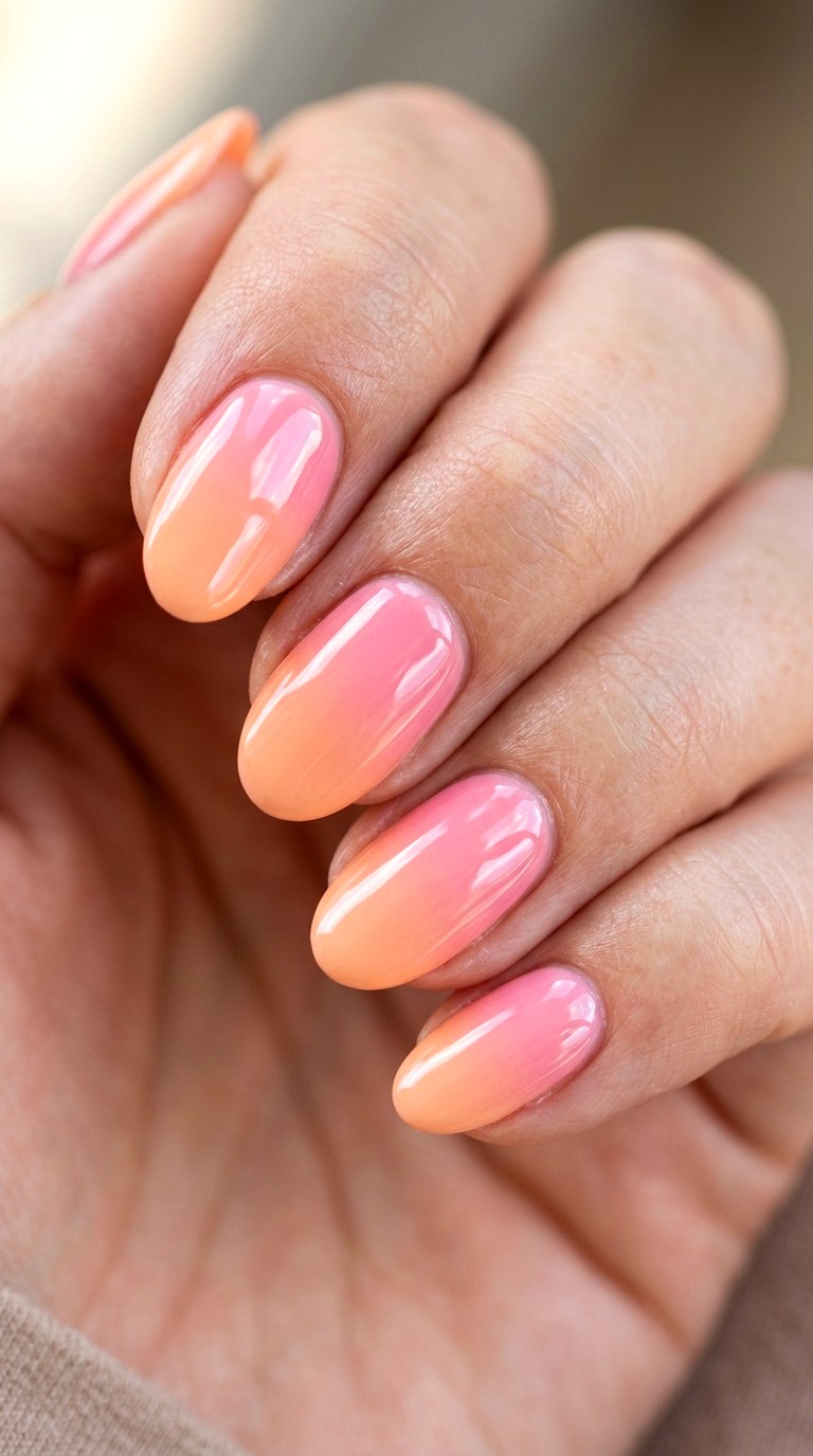 Peach Sunset Gloss Tips - 24 Radiant Spring Ombre Nails