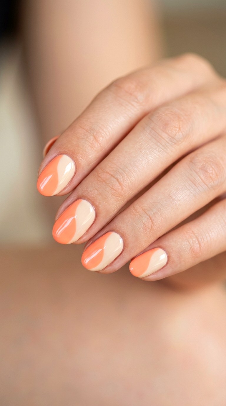 Peach and Cream Color Block - 24 Flawless Spring Color Street Nails
