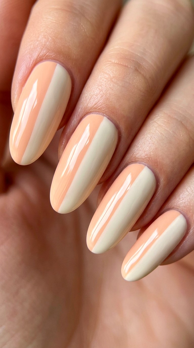 Peach and Cream Vertical Split - 22 Minimalist Spring Two Colored Nails
