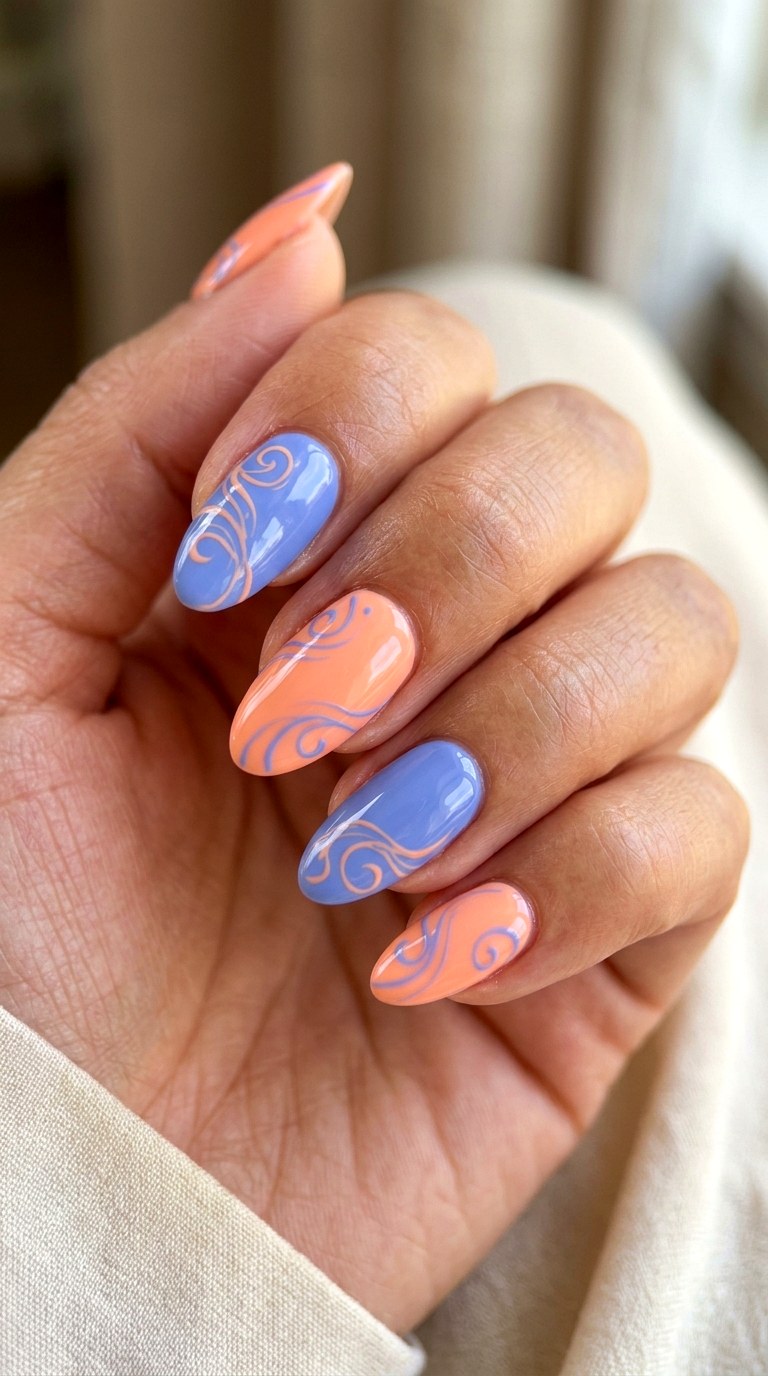 Peach and Periwinkle Pop - 25 Early Season Spring Multicolor Nails