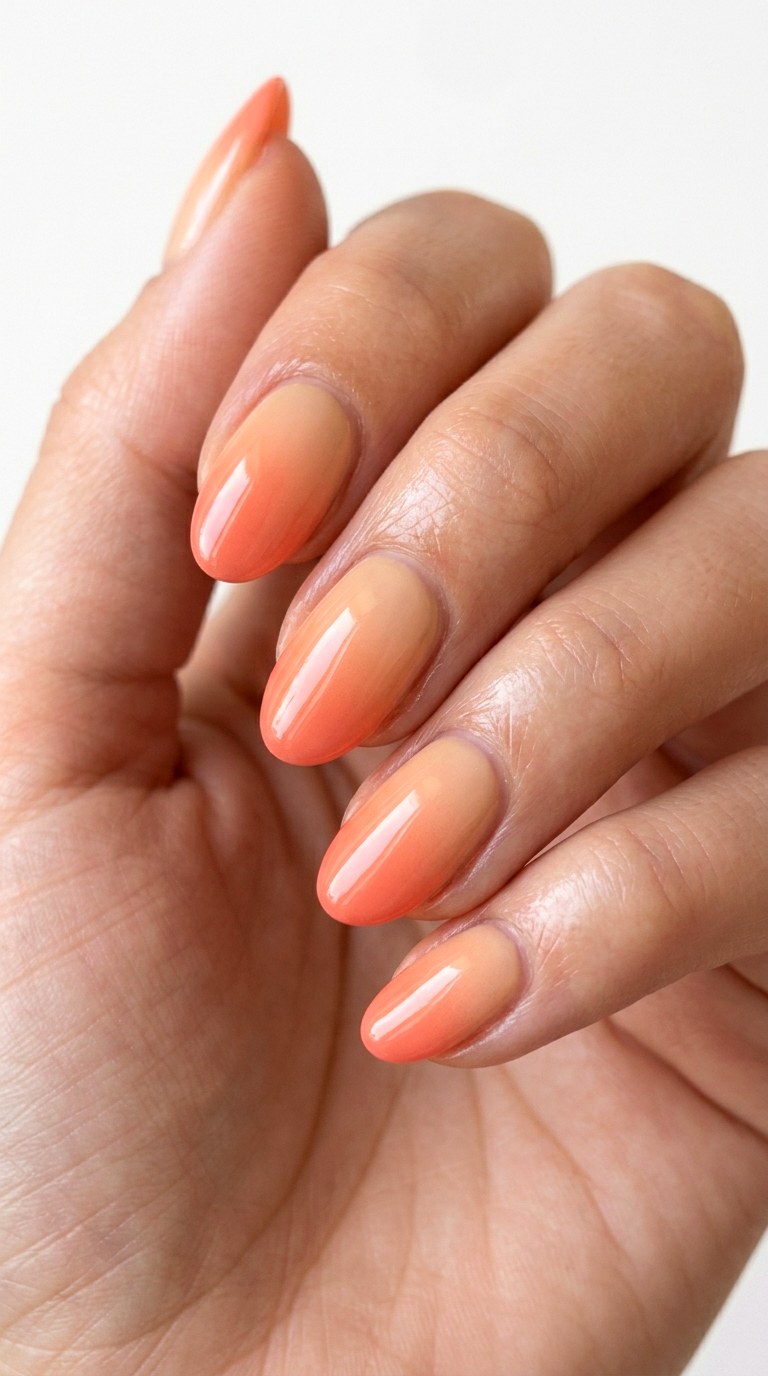 Peach to Creamy Coral Transition - 24 Light Spring Ombre Nails