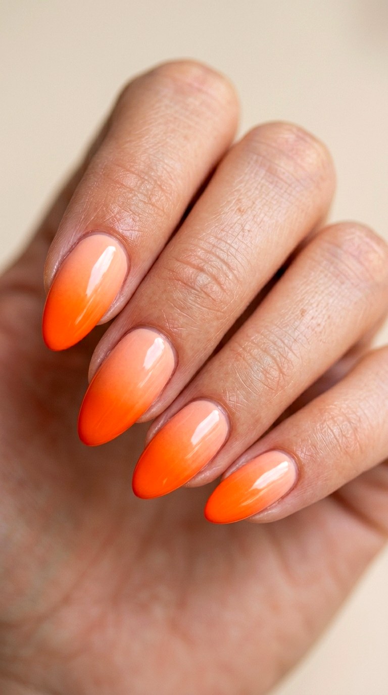 Peach to Tangerine Sunset - 20 Peach Spring Ombre Nails