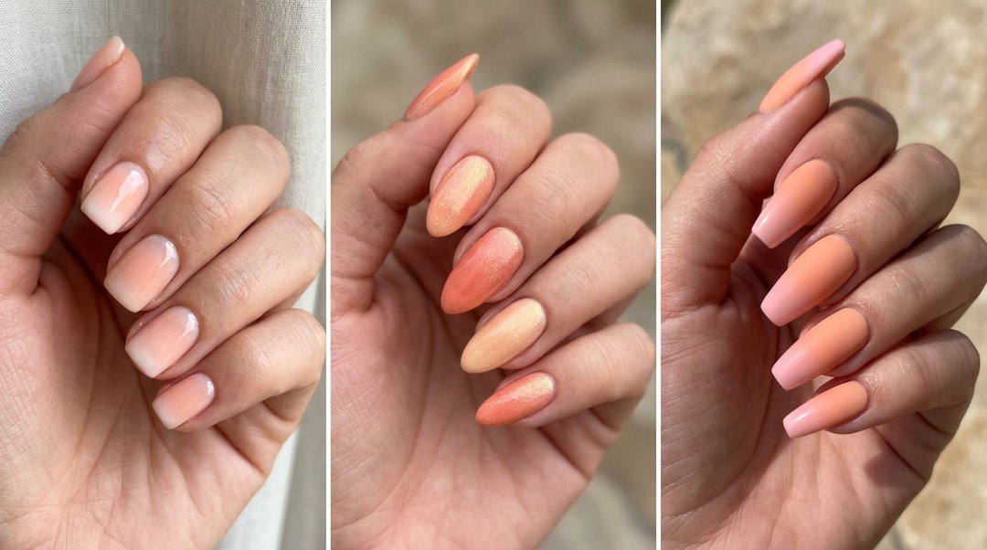 Peach Spring Ombre Nails Collage