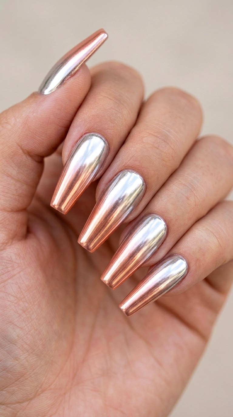 Peachy Chrome Mermaid - 20 Peach Spring Ombre Nails