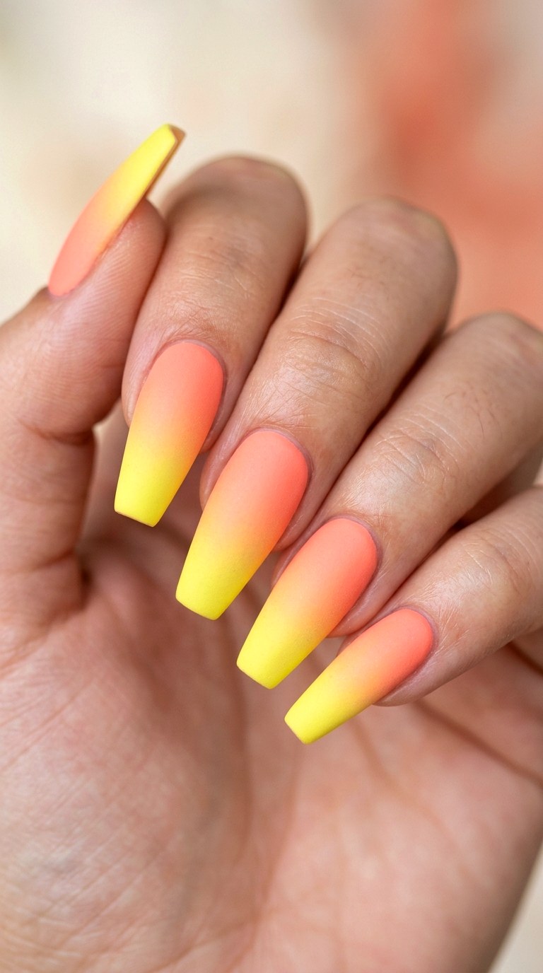 Peachy Keen to Lemon Drop Gradient - 23 Neon Summer Ombre Nails