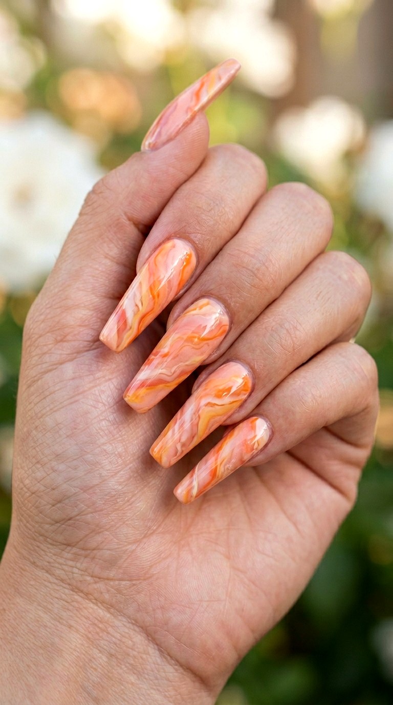 Peachy Pink Marble Swirls - 30 Cheerful Spring Multicolor Nails