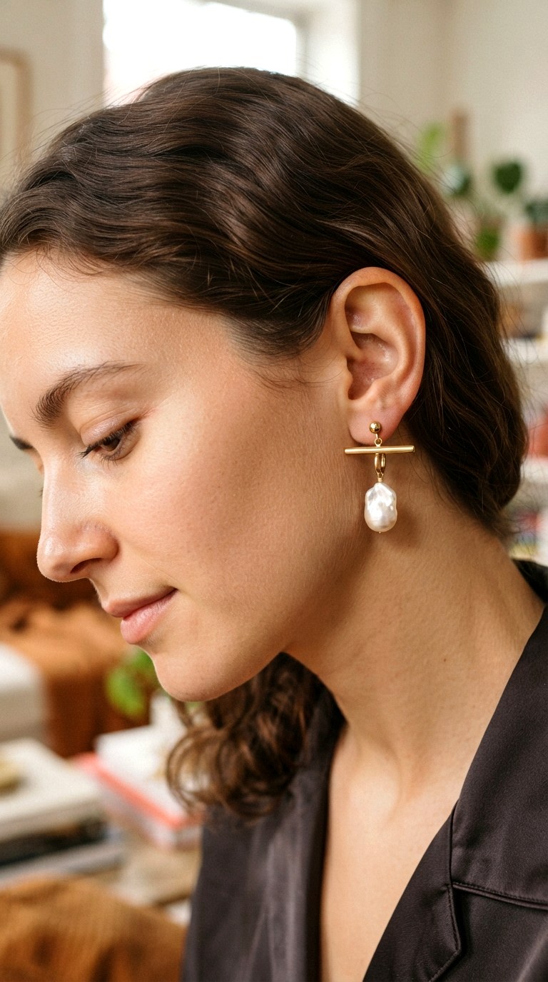 Pearl Adorned Minimalist Strands - 22 gold dangle earrings