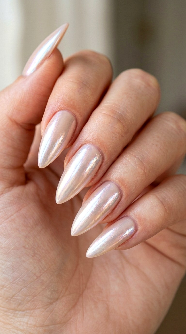 Pearl Chrome Shimmer - 25 Sleek Spring Stiletto Nails