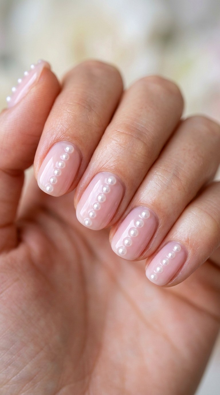 Pearl Embellished Sheer Nails - 24 Fresh Spring Acrylic Nails