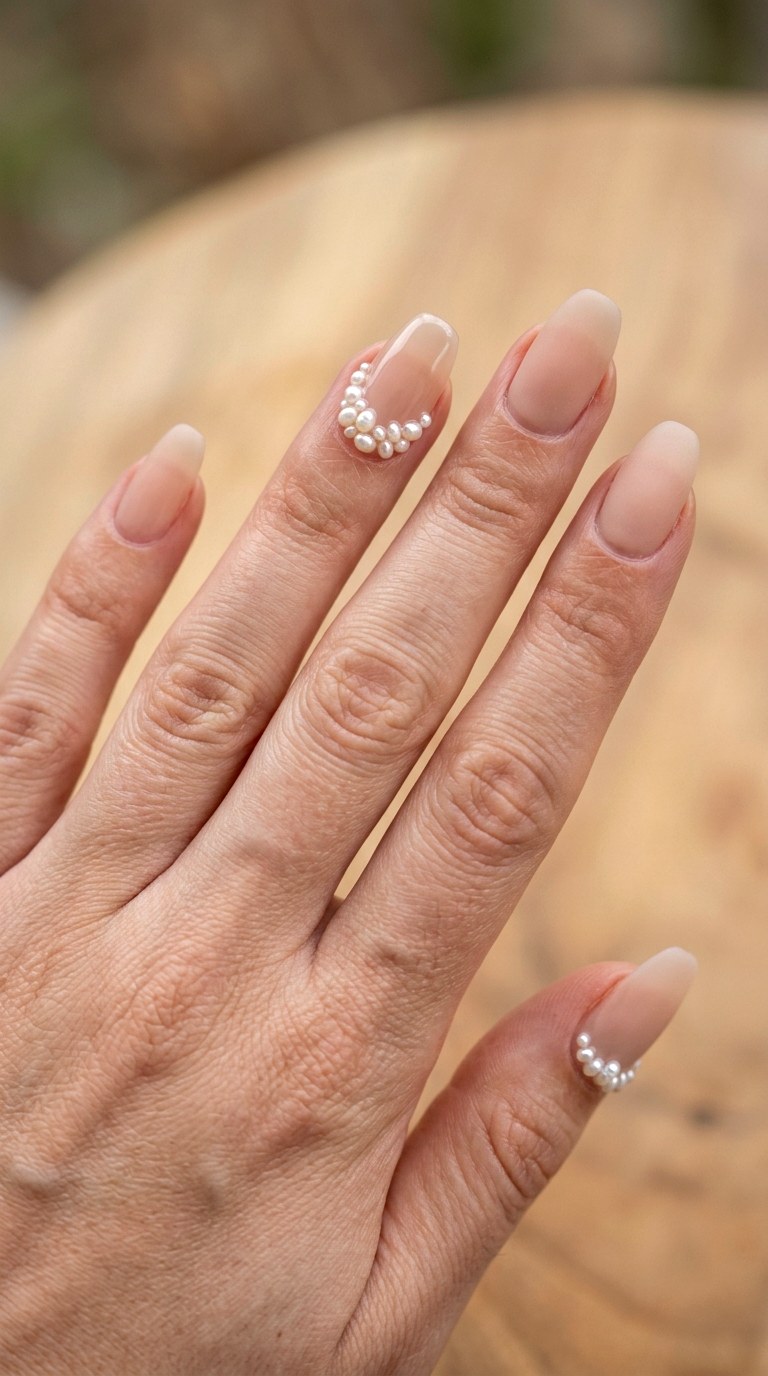 Pearl Encrusted BarelyThere Nude - 29 Beach Summer Acrylic Nails