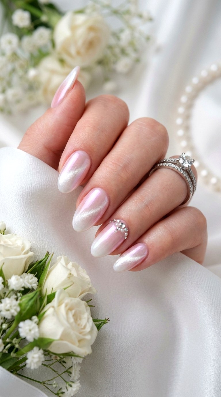 Pearl Pink and White Cat Eye Shine - 21 Summer Pink and White Gradient Cat Eye Nails Ideas