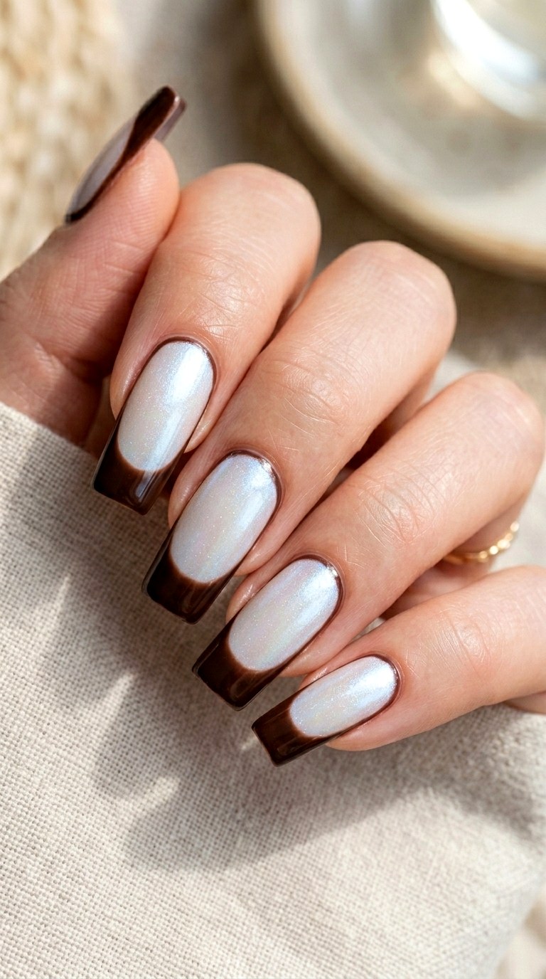 Pearl White with Espresso Tips - 22 Minimalist Spring Two Colored Nails