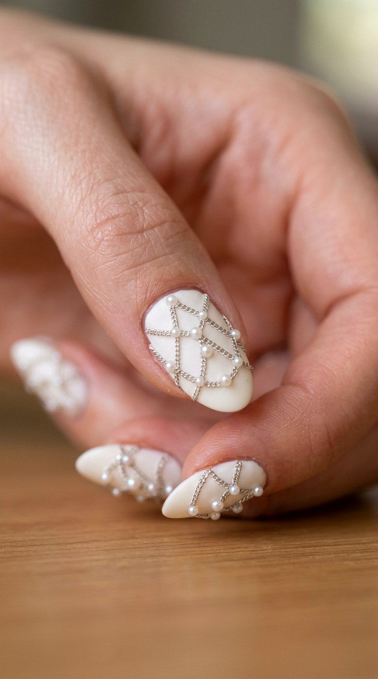 Pearl and Chain Overlays - 22 Funky Spring Colorful Junk Nails