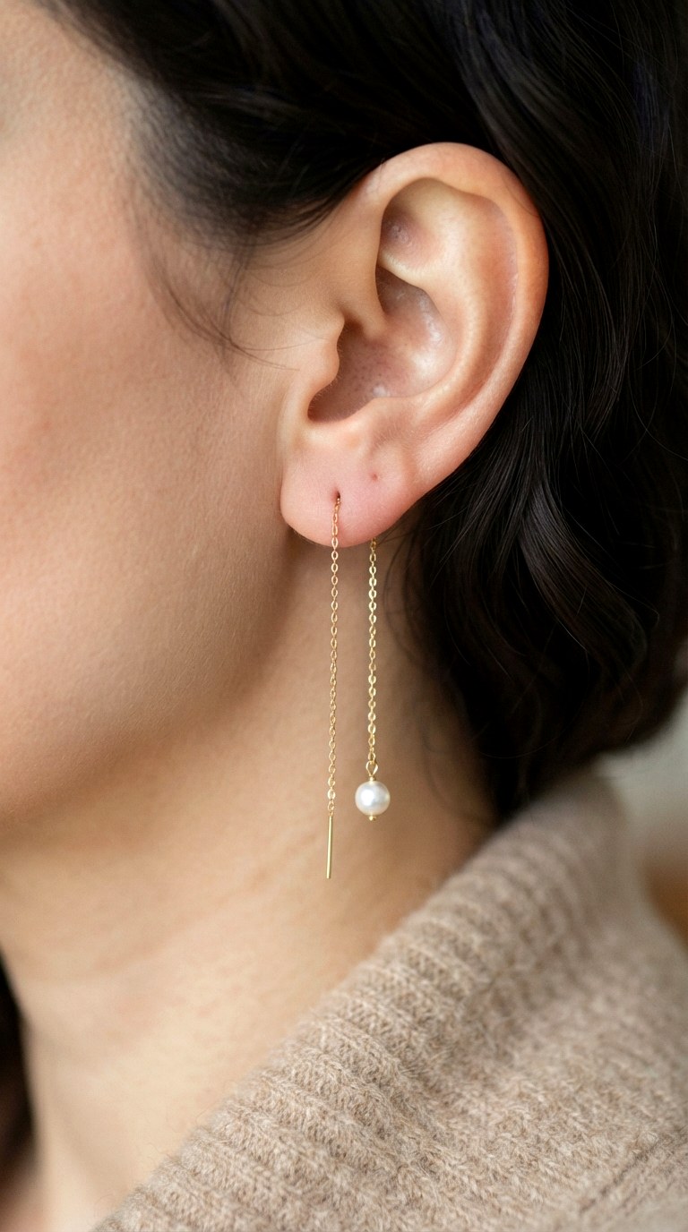 Pearl and Chain Threaders Earrings - 30 classy earrings