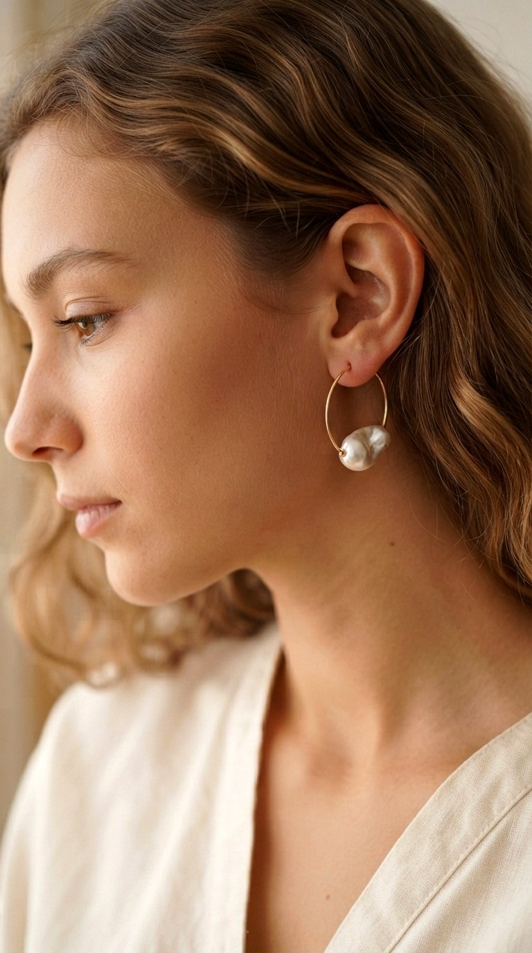 Pearl and Gold Duo Pairing - 26 gold hoops earrings