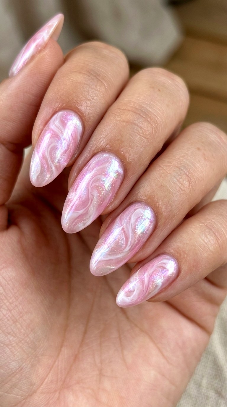 Pearlescent Pink Whirls - 24 Radiant Spring Ombre Nails