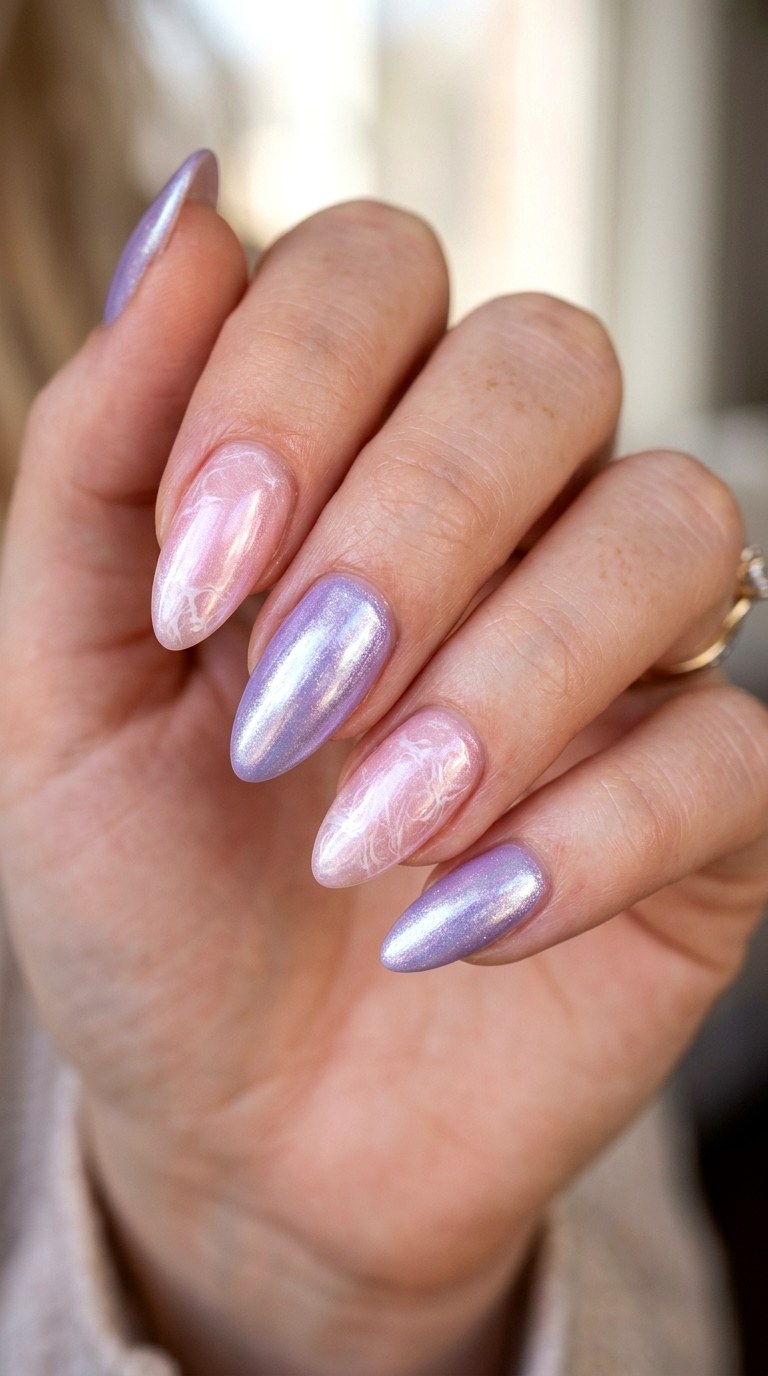 Pearlescent Pink and Lavender - 30 Cheerful Spring Multicolor Nails