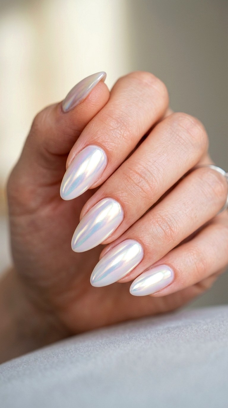 Pearlescent White Chrome Glow - 21 Classic Spring Acrylic Nails