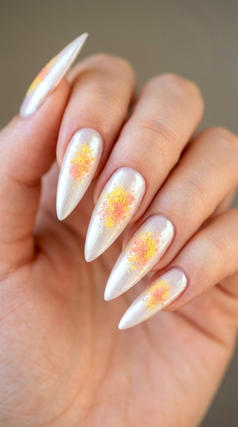 Pearlized Pollen Dust - 28 Botanical Spring Stiletto Nails
