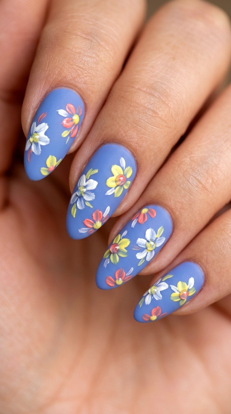 Perfect Periwinkle With Multicolor Petals - 26 Early Spring Multicolor Acrylic Nails
