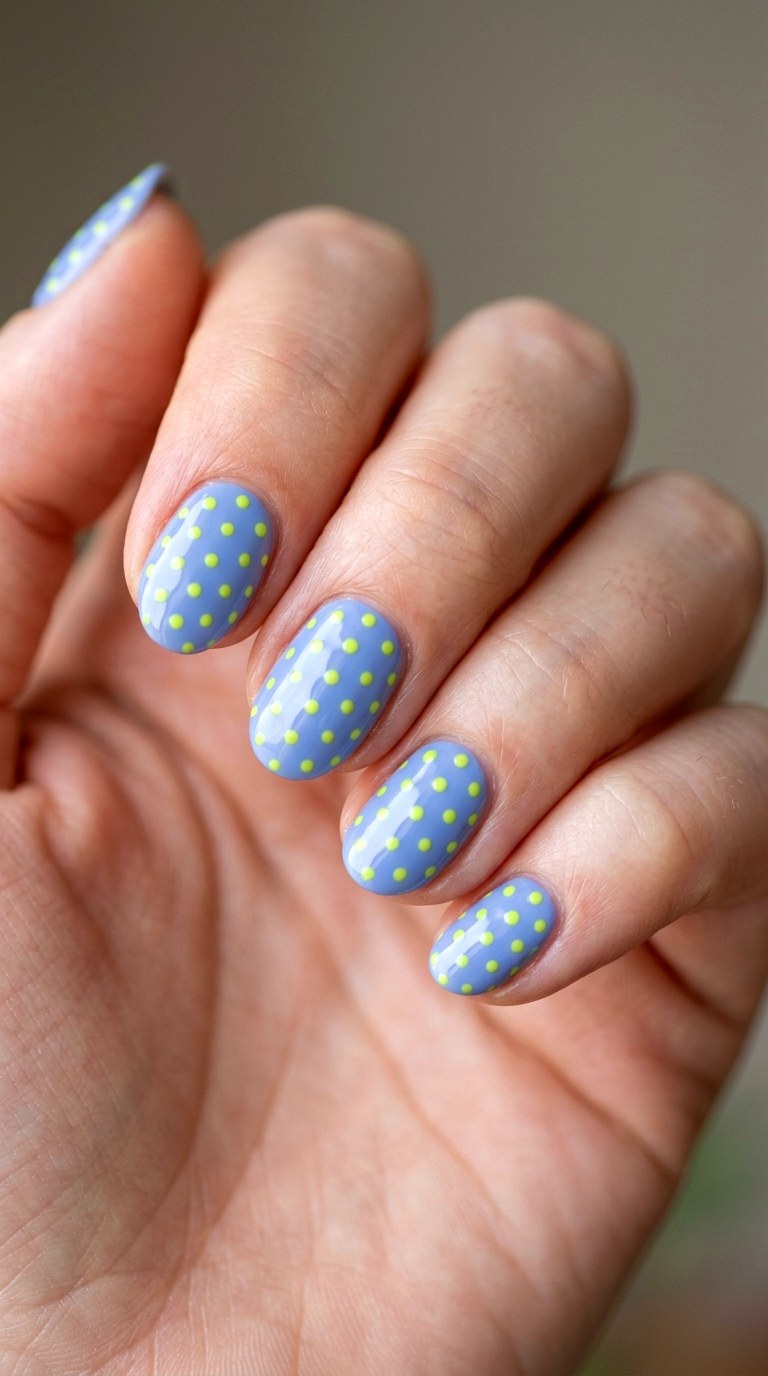 Periwinkle Blue and Chartreuse Dots - 27 Graphic Spring Two Colored Nails