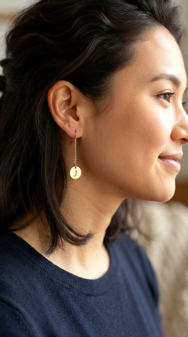 Personalized Engraved Petite Tags - 22 gold dangle earrings