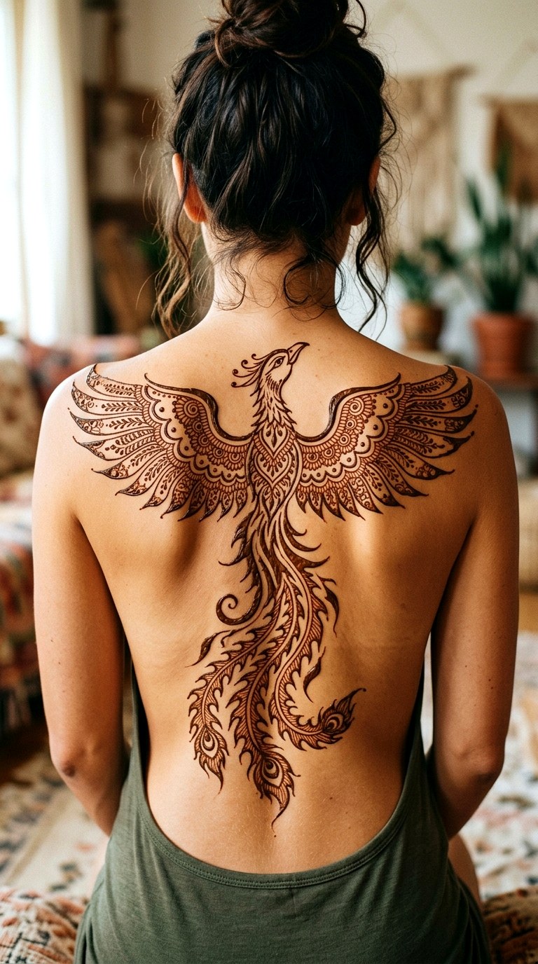 Phoenix Rising Back Piece - 22 henna inspo