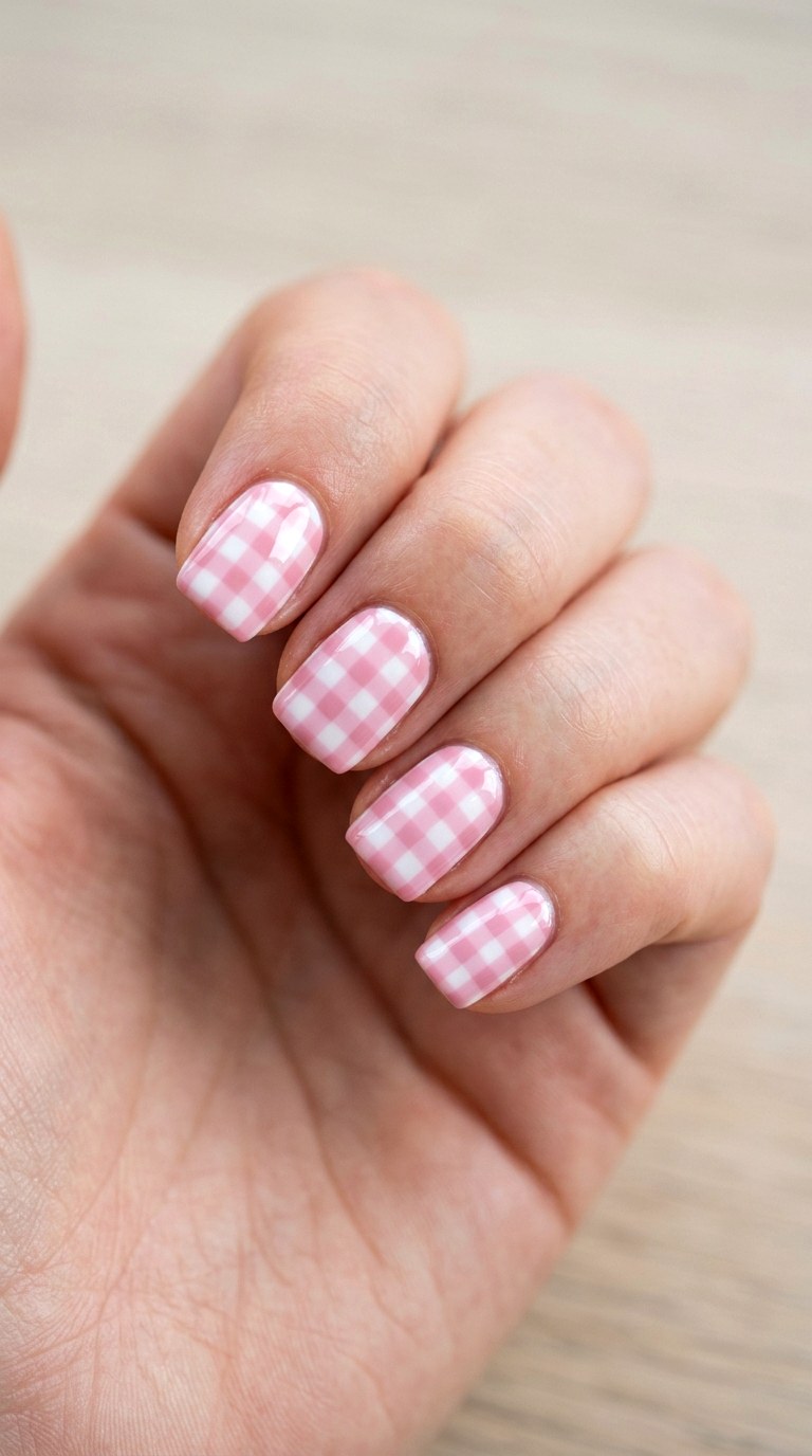 Pink Gingham Picnic Pattern - 27 Cute Spring Color Street Nails