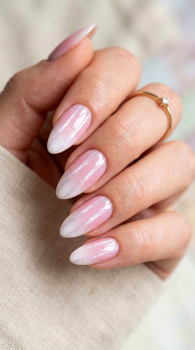 Pink White Ombre with Double Cat Eye Lines - 20 Spring Pink and White Gradient Cat Eye Nails Ideas