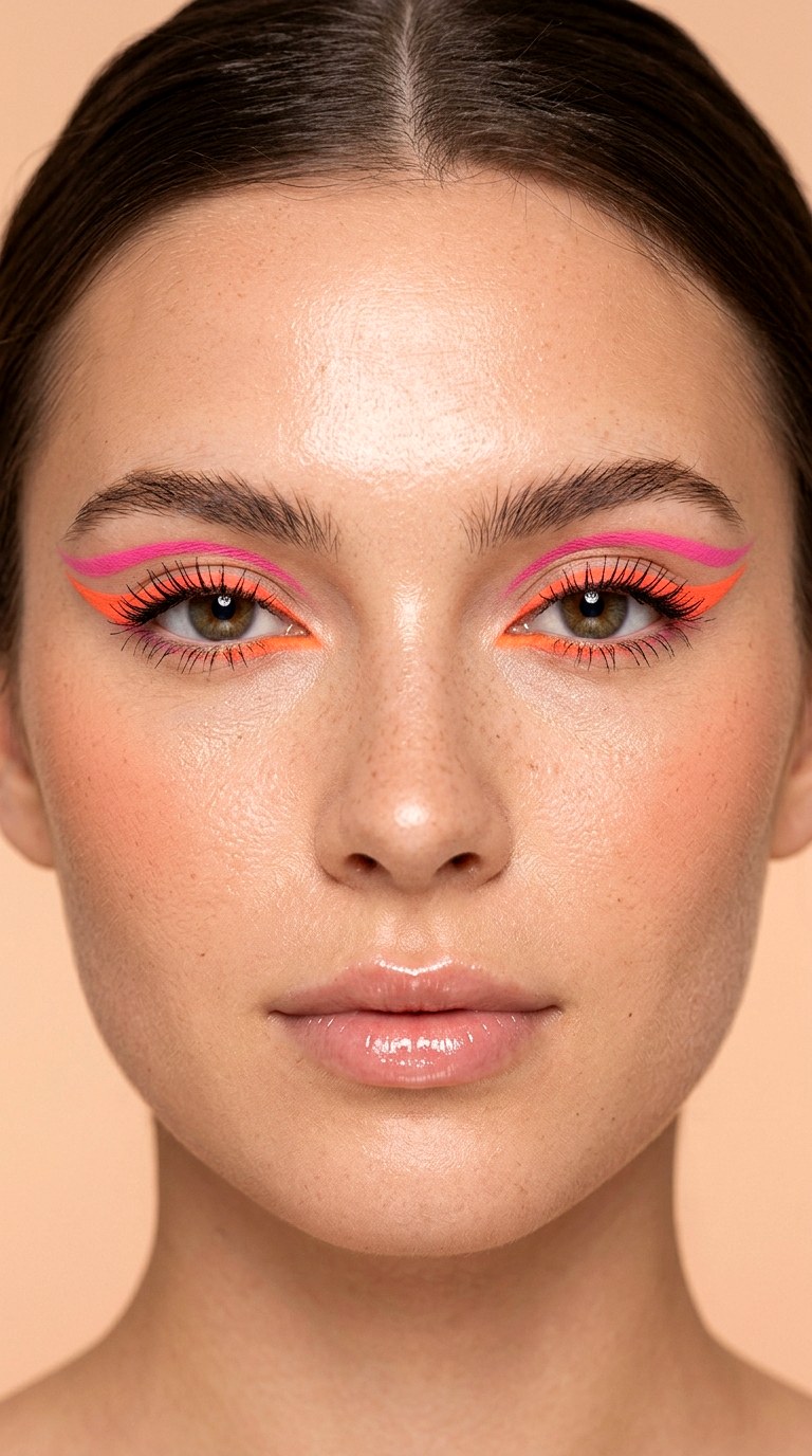 Pink and Orange Graphic Wings - 22 Summer Colorful Eye Makeup 2026
