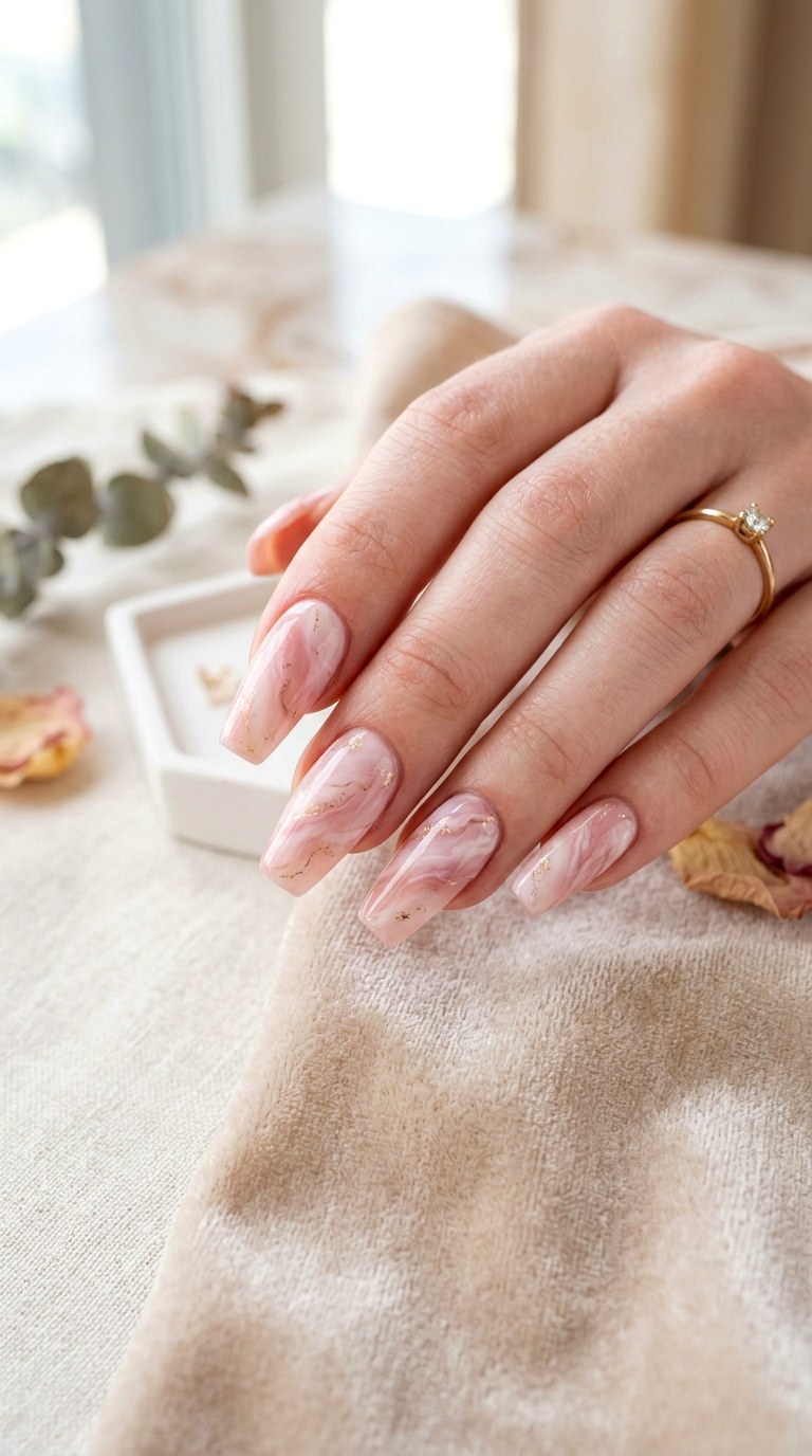 Pink and White Marble Nails - 22 Cute Spring Nail Ideas for a Fresh Seasonal Manicure