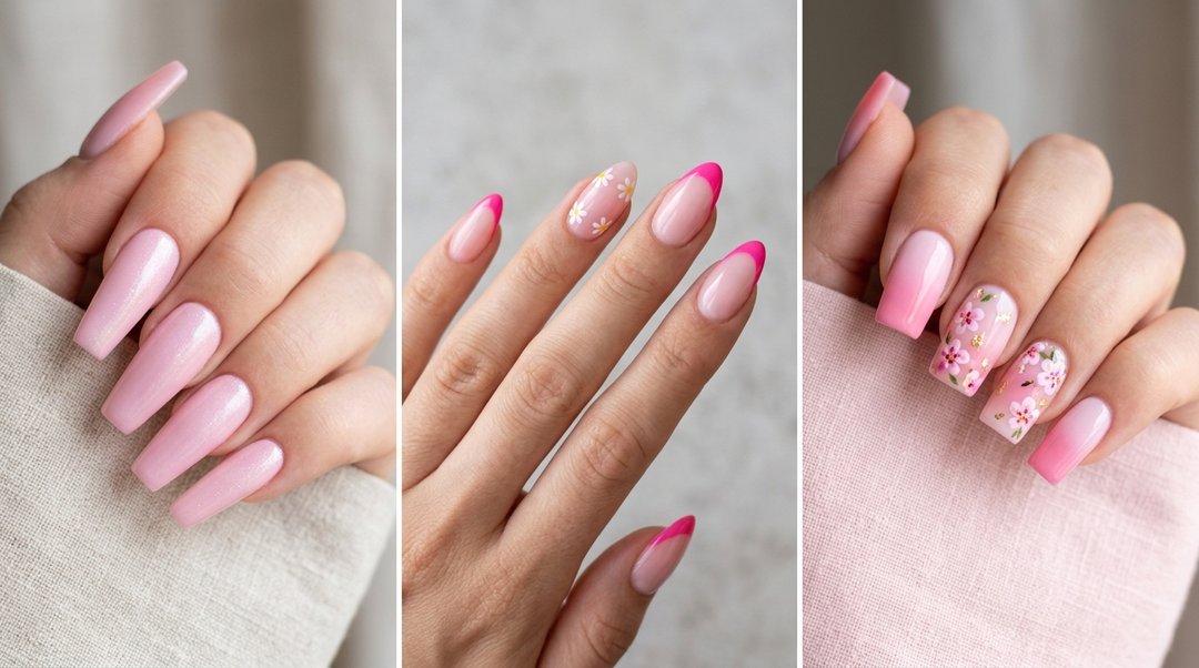 Pink Spring Acrylic Nails Collage