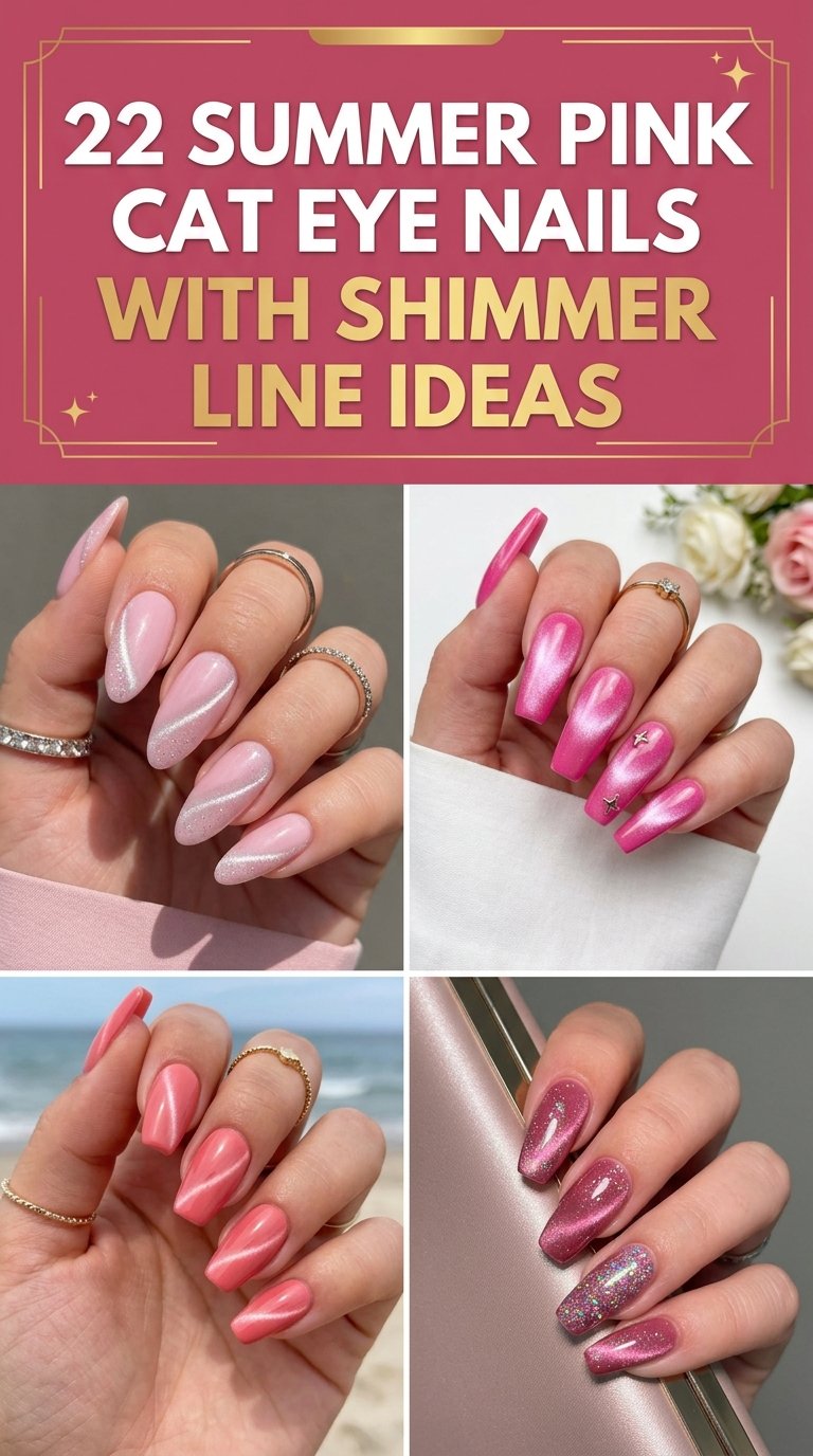 Pink cat eye nails shimmer