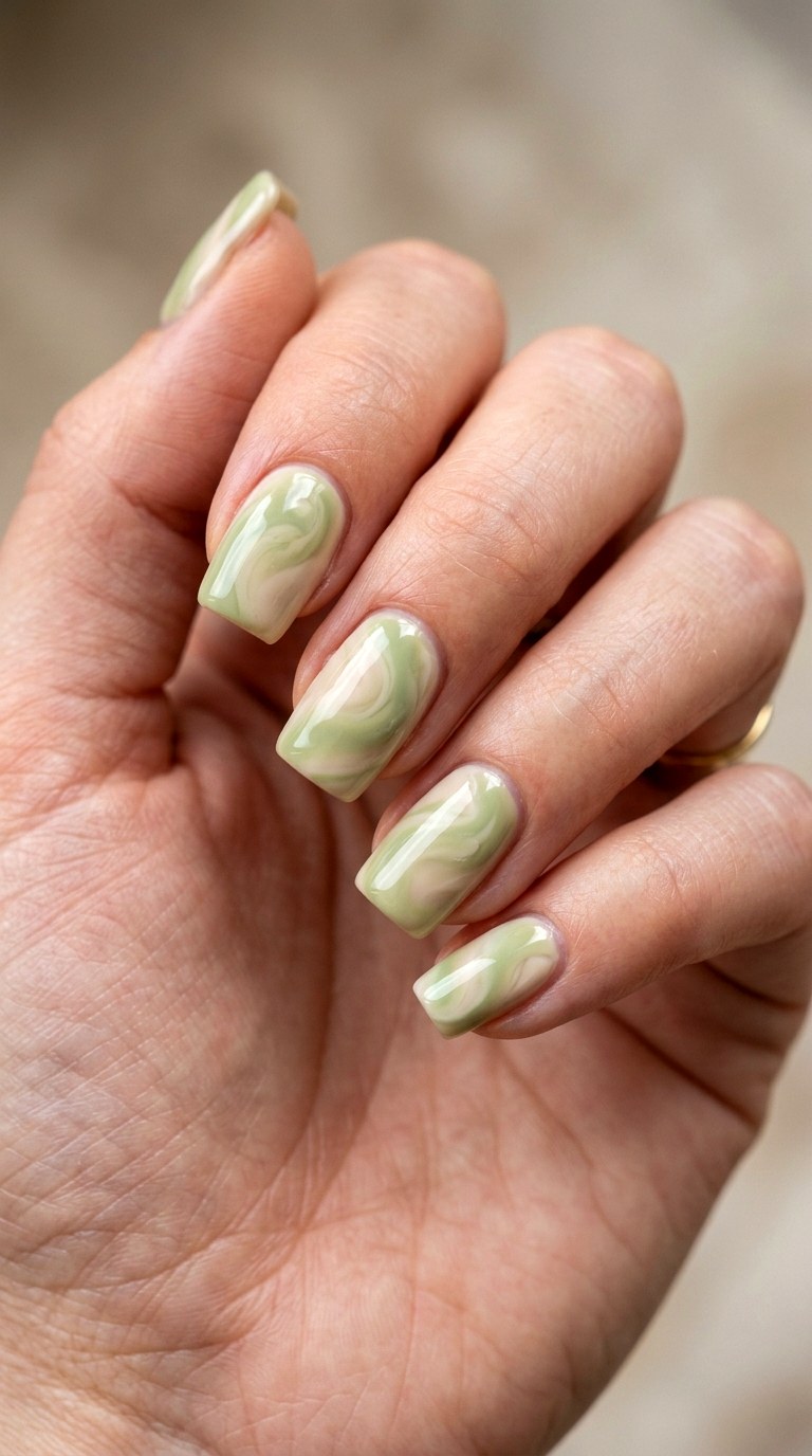 Pistachio Cream Swirl - 25 Elegant Spring Ombre Nails