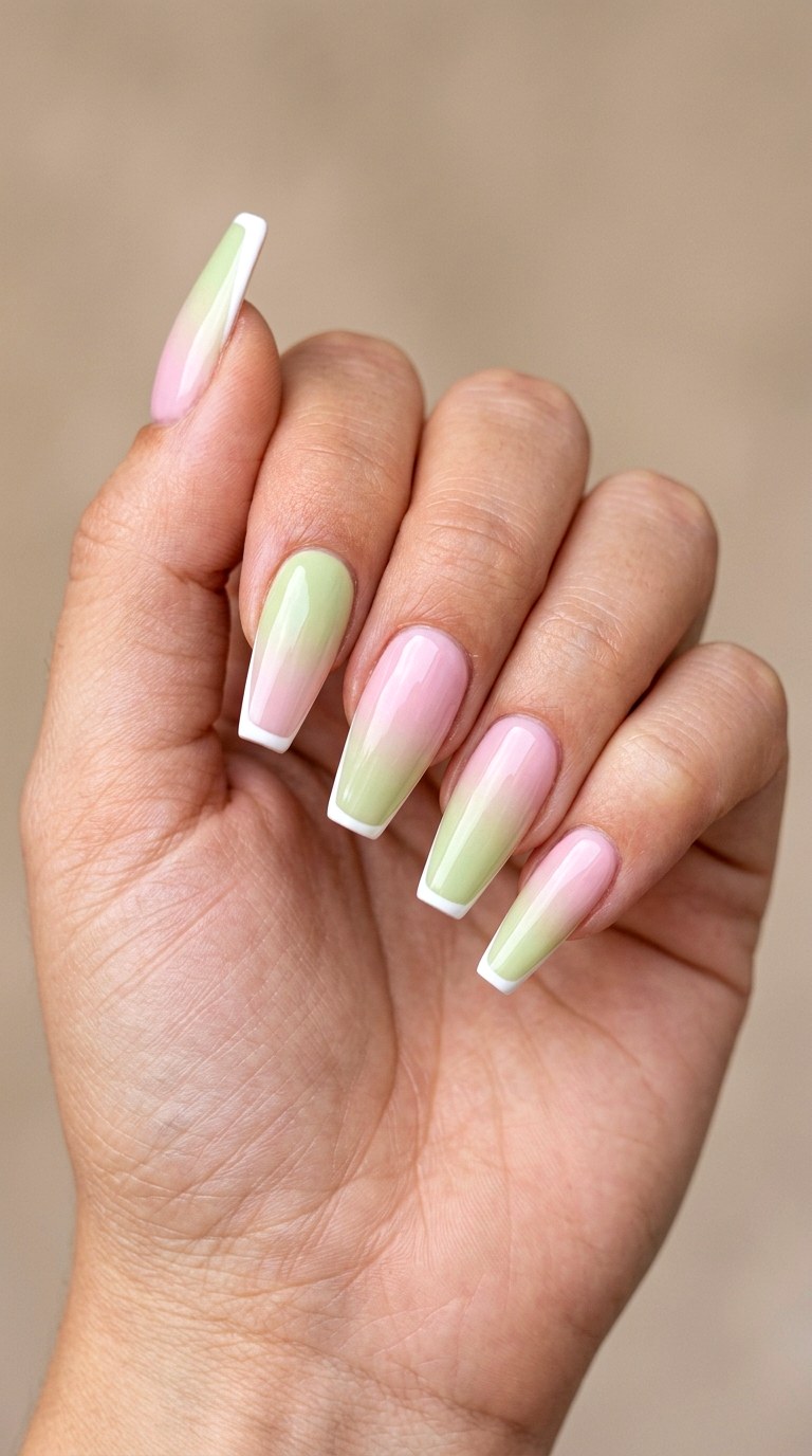 Pistachio Cream and Soft Pink Pairing - 30 pastel spring ombre nails
