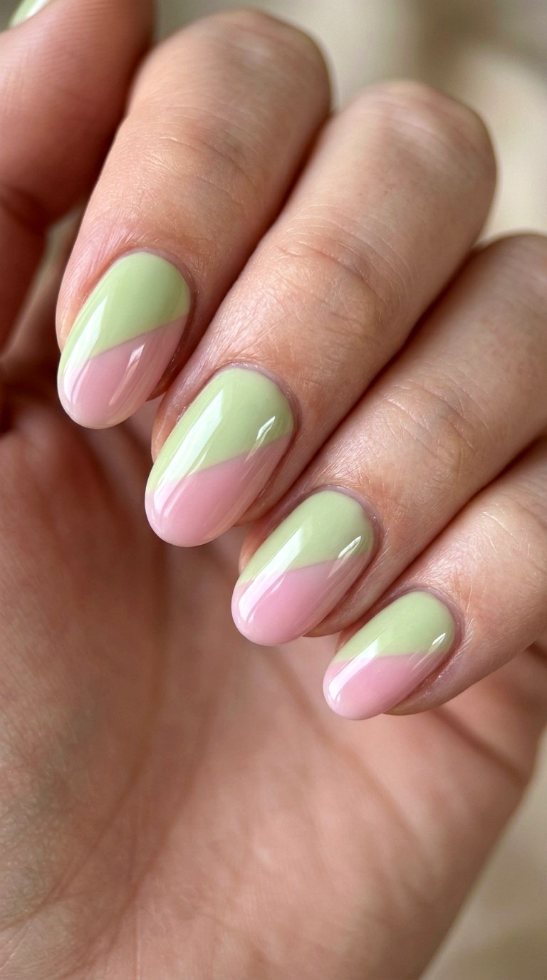 Pistachio Cream and Strawberry Milk Swipe - 28 Stylish Spring Two Colored Nails