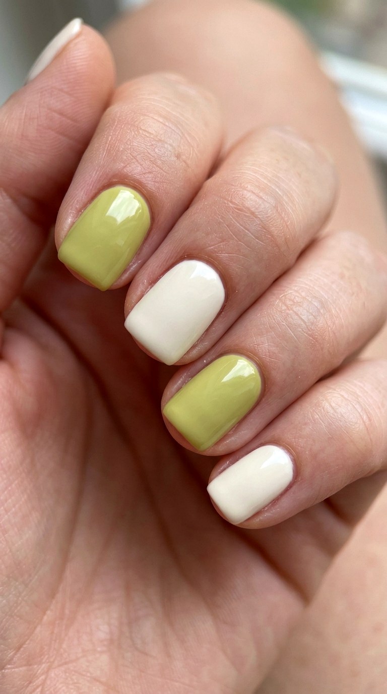 Pistachio and Cream Duo - 23 Pastel Spring Multicolor Nails