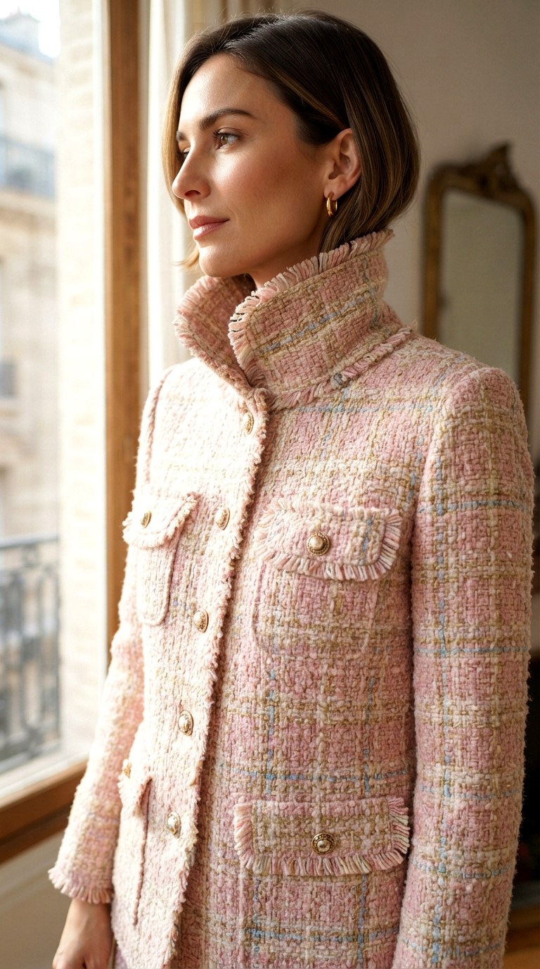 Plaid Boucle high collar jacket - 30 high collar jacket