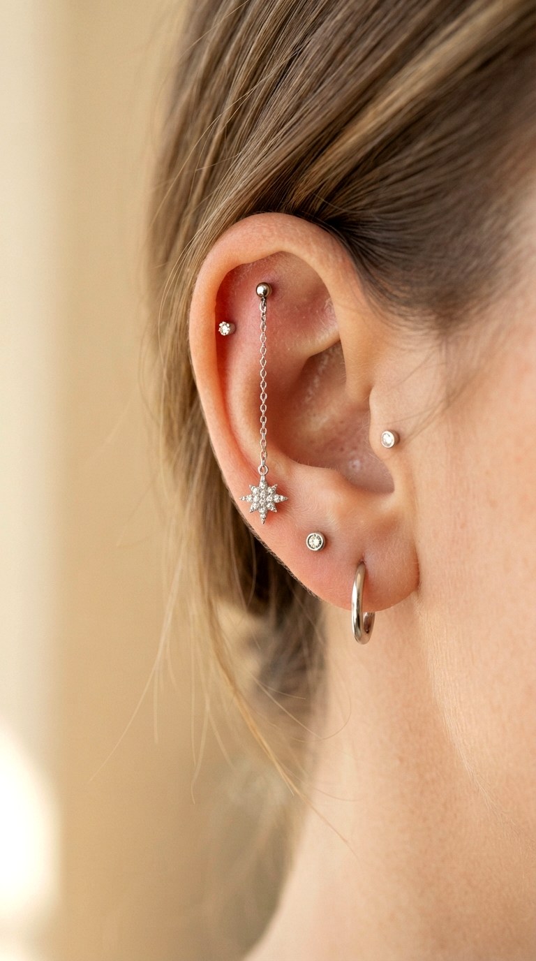 Play With Forward Facing Helix Charms - 24 diamond earring stack