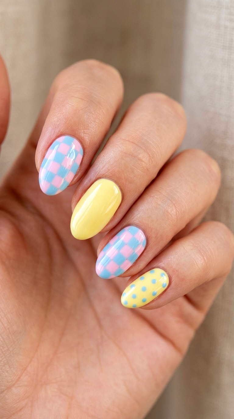 Playful Checkerboard Pastel Mix - 29 Festive Spring Multicolor Acrylic Nails