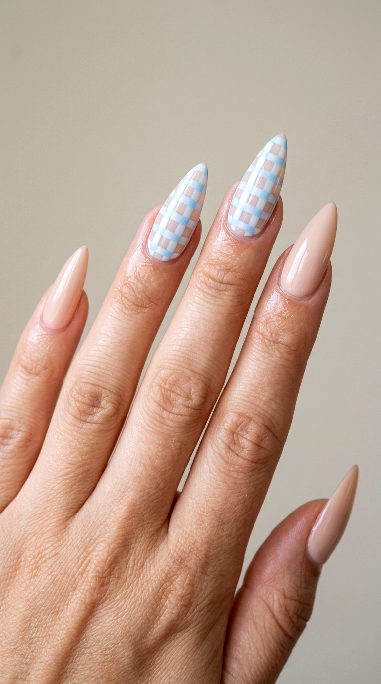 Playful Gingham Picnic Print - 27 Fierce Spring Stiletto Nails
