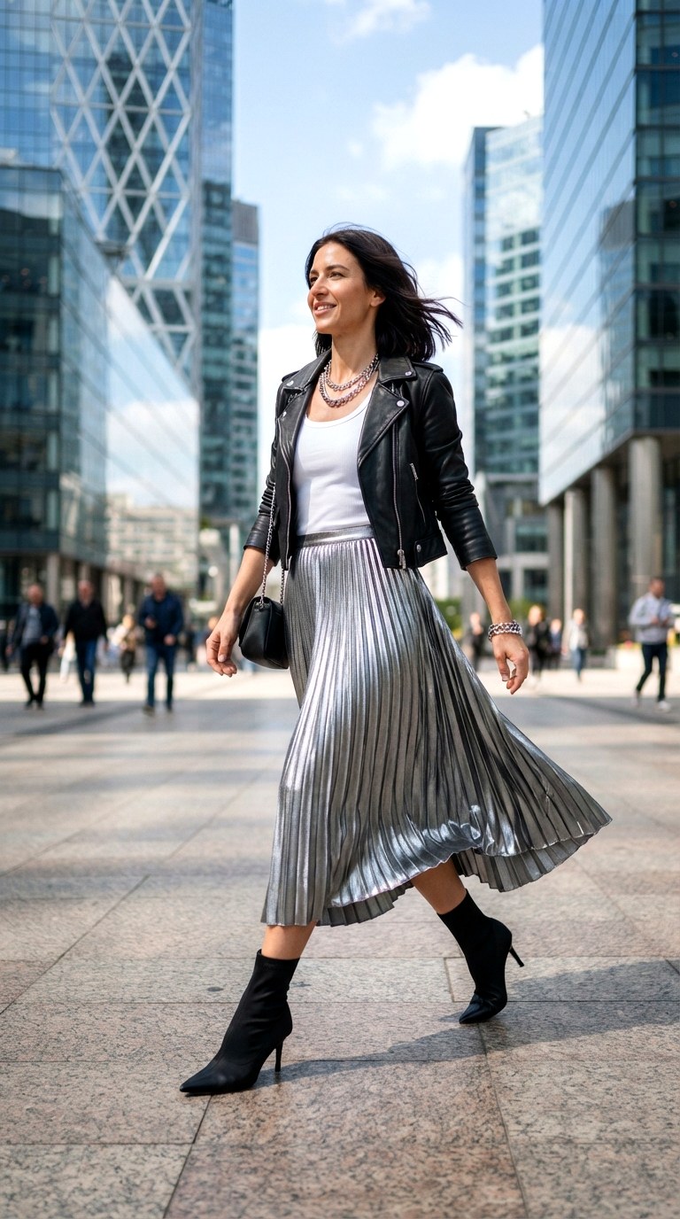 Plisse Skirt Fluid Motion - 29 leather jacket outfit