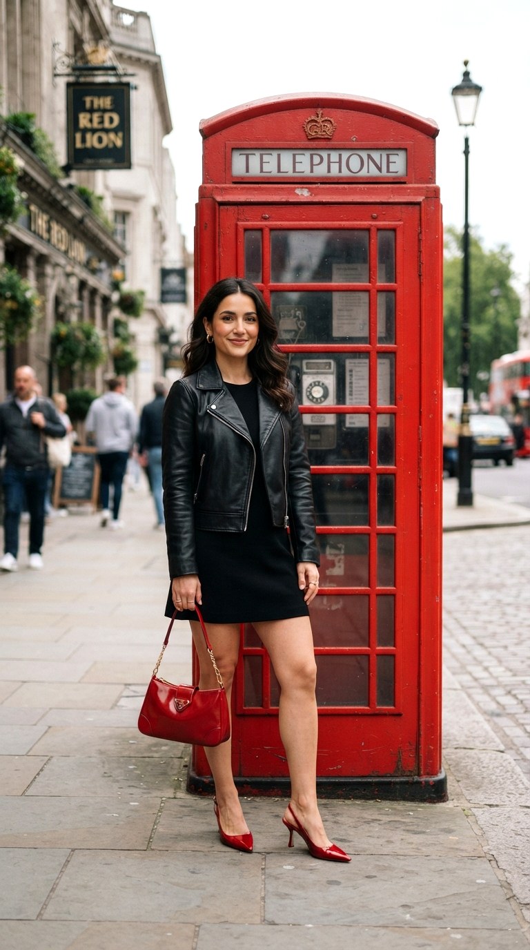 Pop of Red Accessories - 22 leather jacket outfits women
